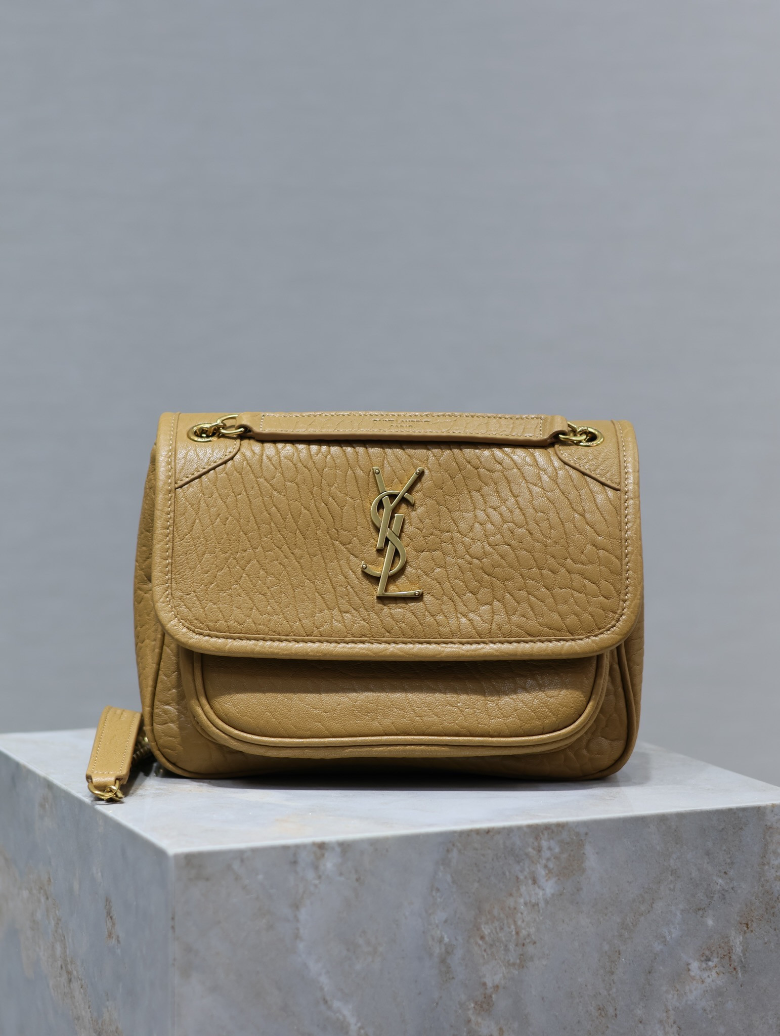 Y*L NIKI BABY IN VINTAGE LEATHER DARK CORK 8.2 X 6 X 2.9 INCHES