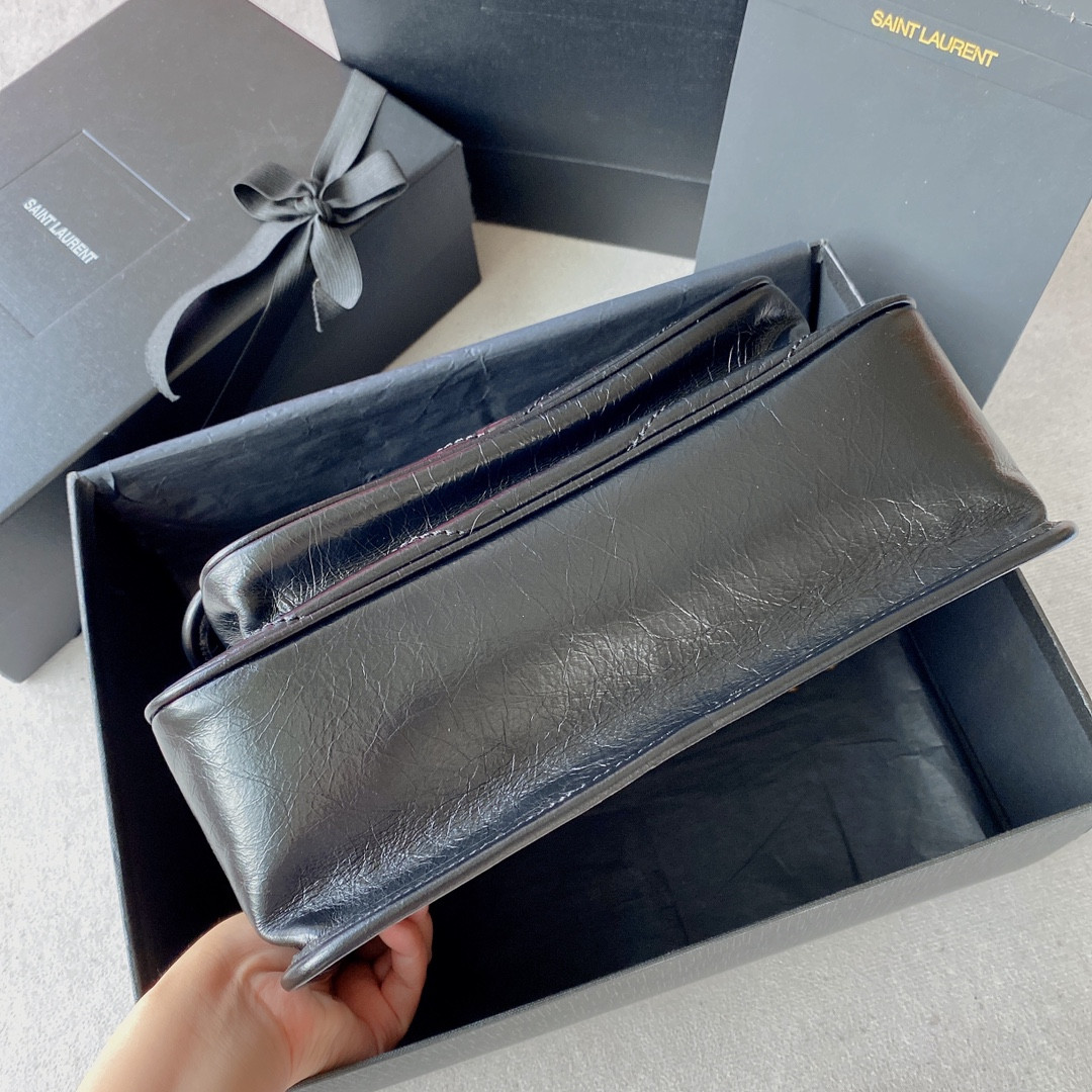 Y*L NIKI MEDIUM IN VINTAGE LEATHER BLACK 11 X 7.8 X 3.3 INCHES