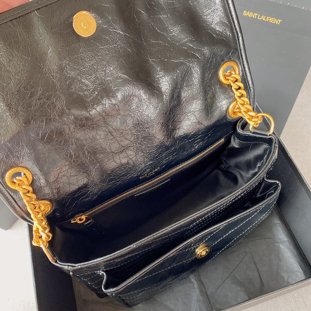 Y*L NIKI MEDIUM IN VINTAGE LEATHER BLACK 11 X 7.8 X 3.3 INCHES