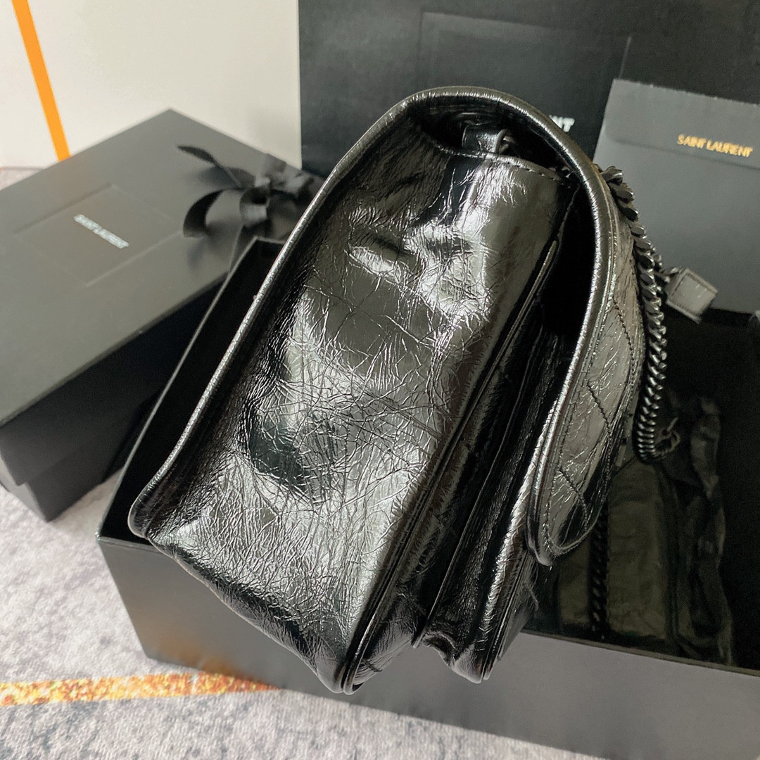 Y*L NIKI MEDIUM IN VINTAGE LEATHER ALL BLACK 11 X 7.8 X 3.3 INCHES