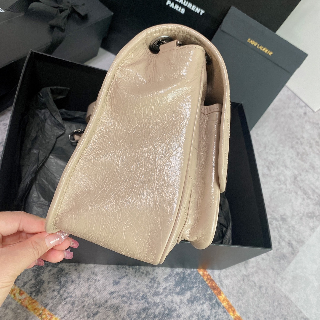 Y*L NIKI MEDIUM IN VINTAGE LEATHER BEIGE 11 X 7.8 X 3.3 INCHES