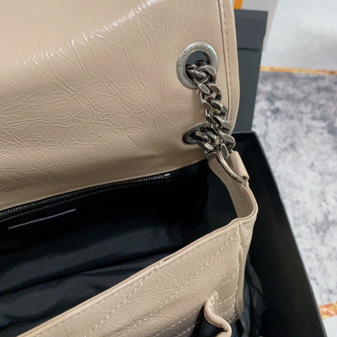 Y*L NIKI MEDIUM IN VINTAGE LEATHER BEIGE 11 X 7.8 X 3.3 INCHES