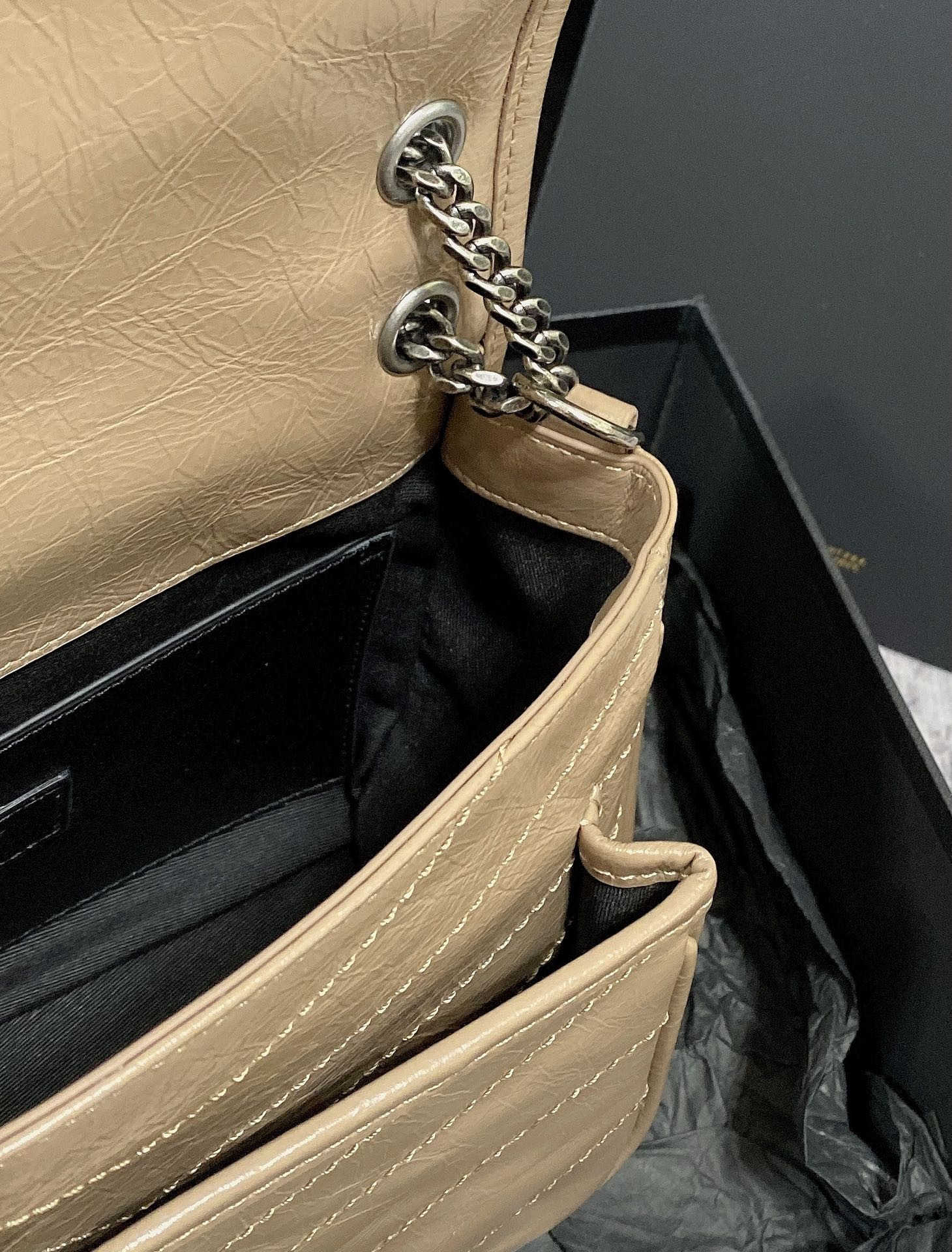 Y*L NIKI BABY IN VINTAGE LEATHER DARK BEIGE 8.2 X 6 X 2.9 INCHES