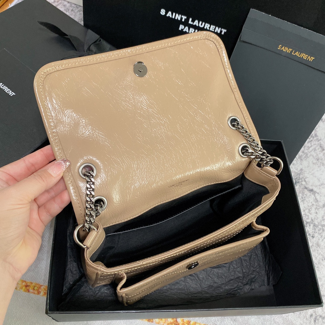 Y*L NIKI BABY IN VINTAGE LEATHER DARK BEIGE 8.2 X 6 X 2.9 INCHES