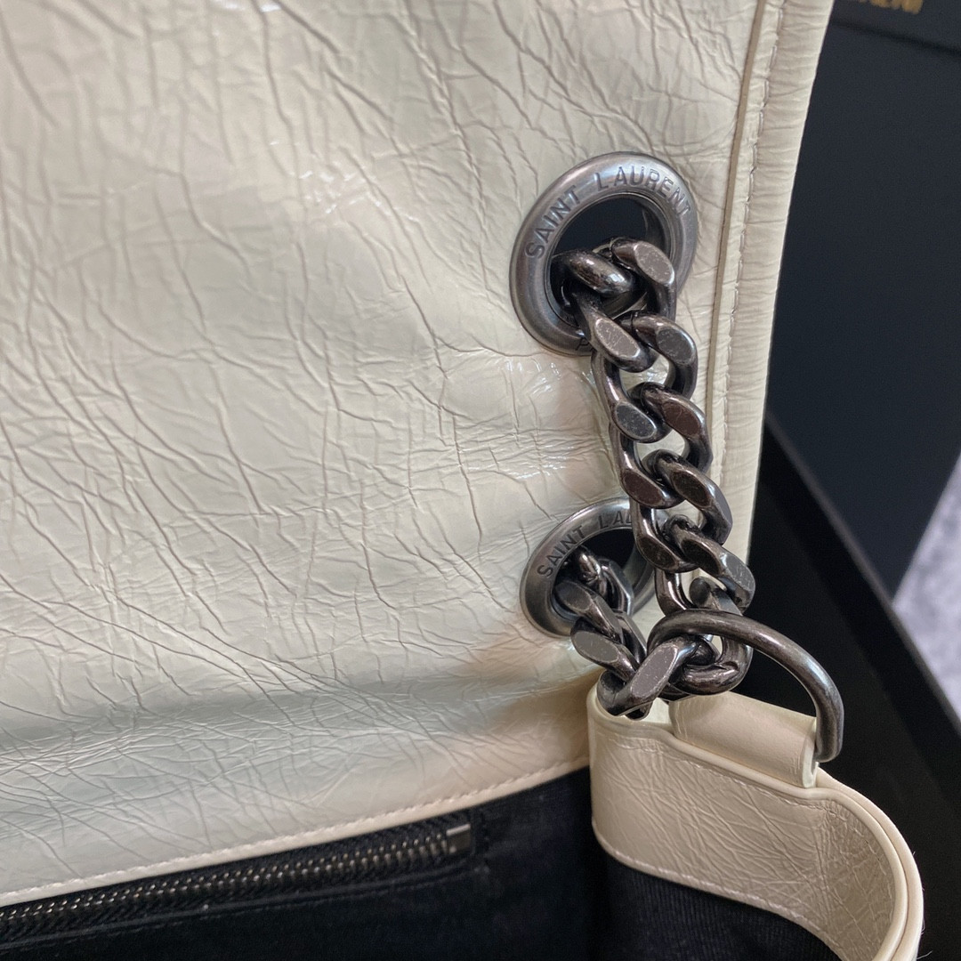 Y*L NIKI MEDIUM IN VINTAGE LEATHER WHITE 11 X 7.8 X 3.3 INCHES