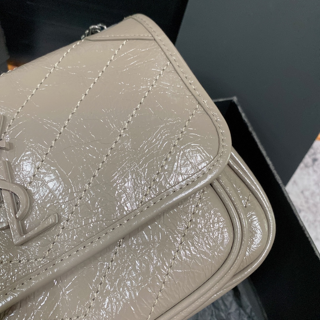 Y*L NIKI BABY IN VINTAGE LEATHER LIGHT GRAY 8.2 X 6 X 2.9 INCHES