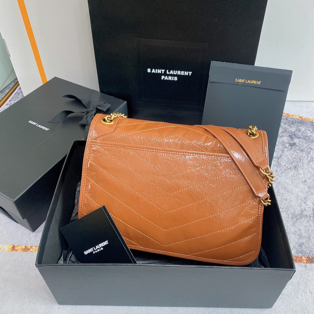 Y*L NIKI MEDIUM IN VINTAGE LEATHER LIGHT CARAMEL 11 X 7.8 X 3.3 INCHES