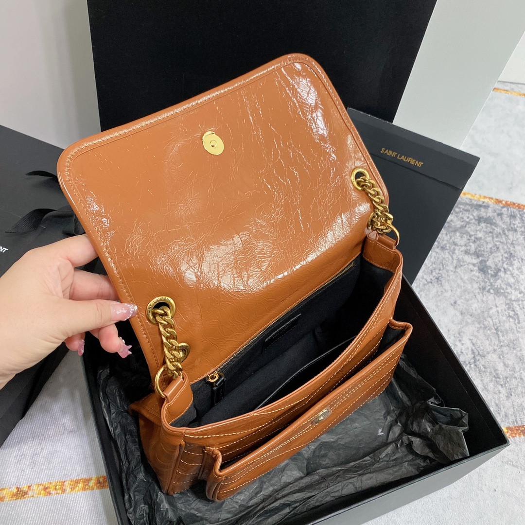 Y*L NIKI MEDIUM IN VINTAGE LEATHER LIGHT CARAMEL 11 X 7.8 X 3.3 INCHES