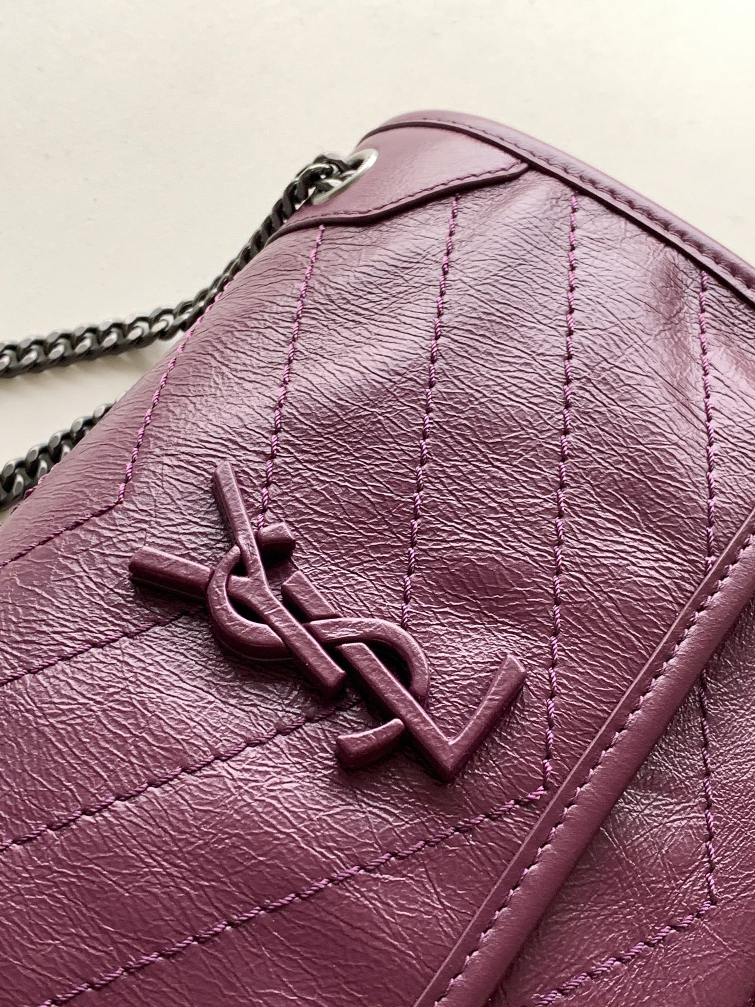 Y*L NIKI BABY IN VINTAGE LEATHER PURPLE 8.2 X 6 X 2.9 INCHES