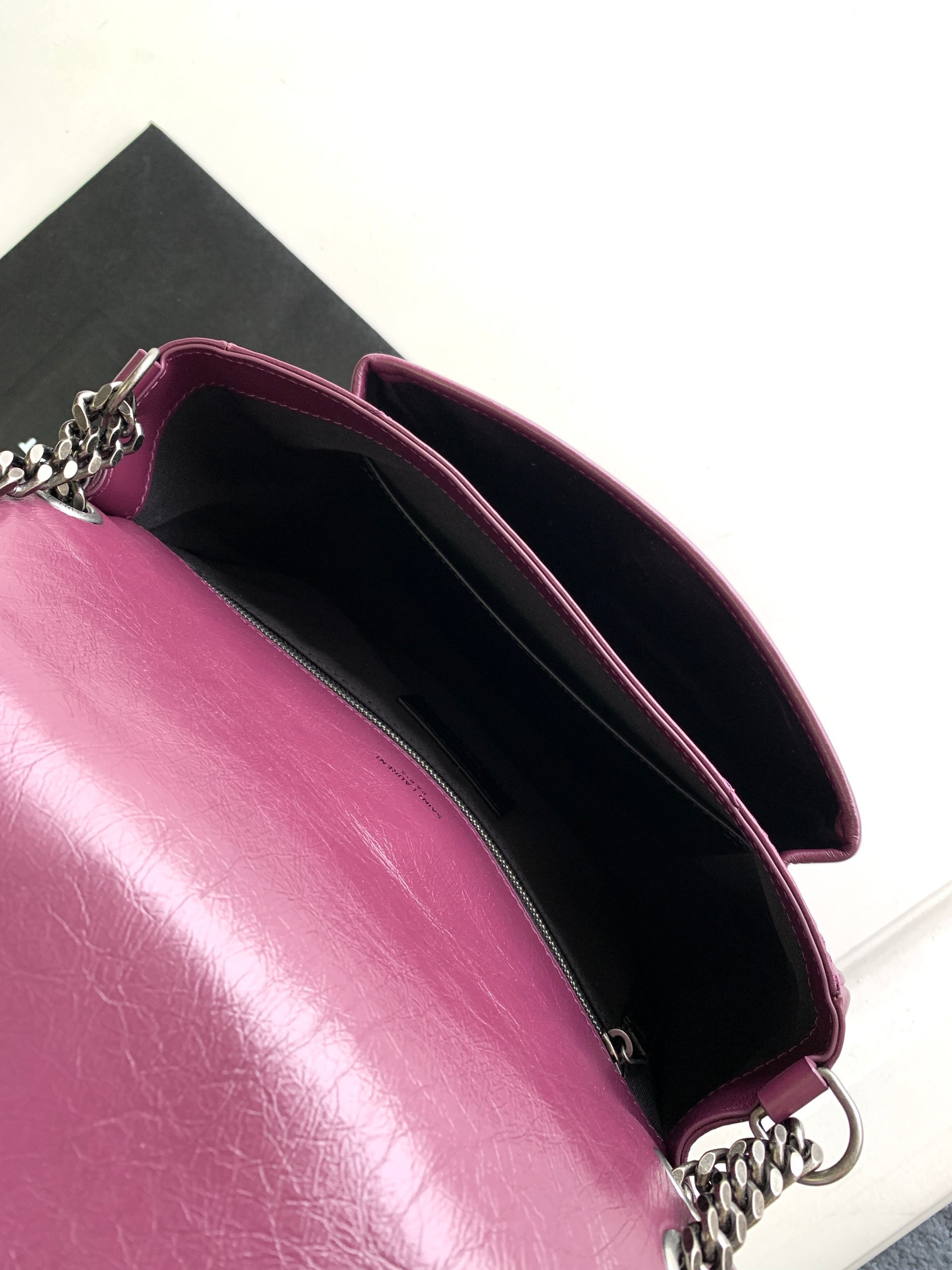 Y*L NIKI MEDIUM IN VINTAGE LEATHER PURPLE 11 X 7.8 X 3.3 INCHES