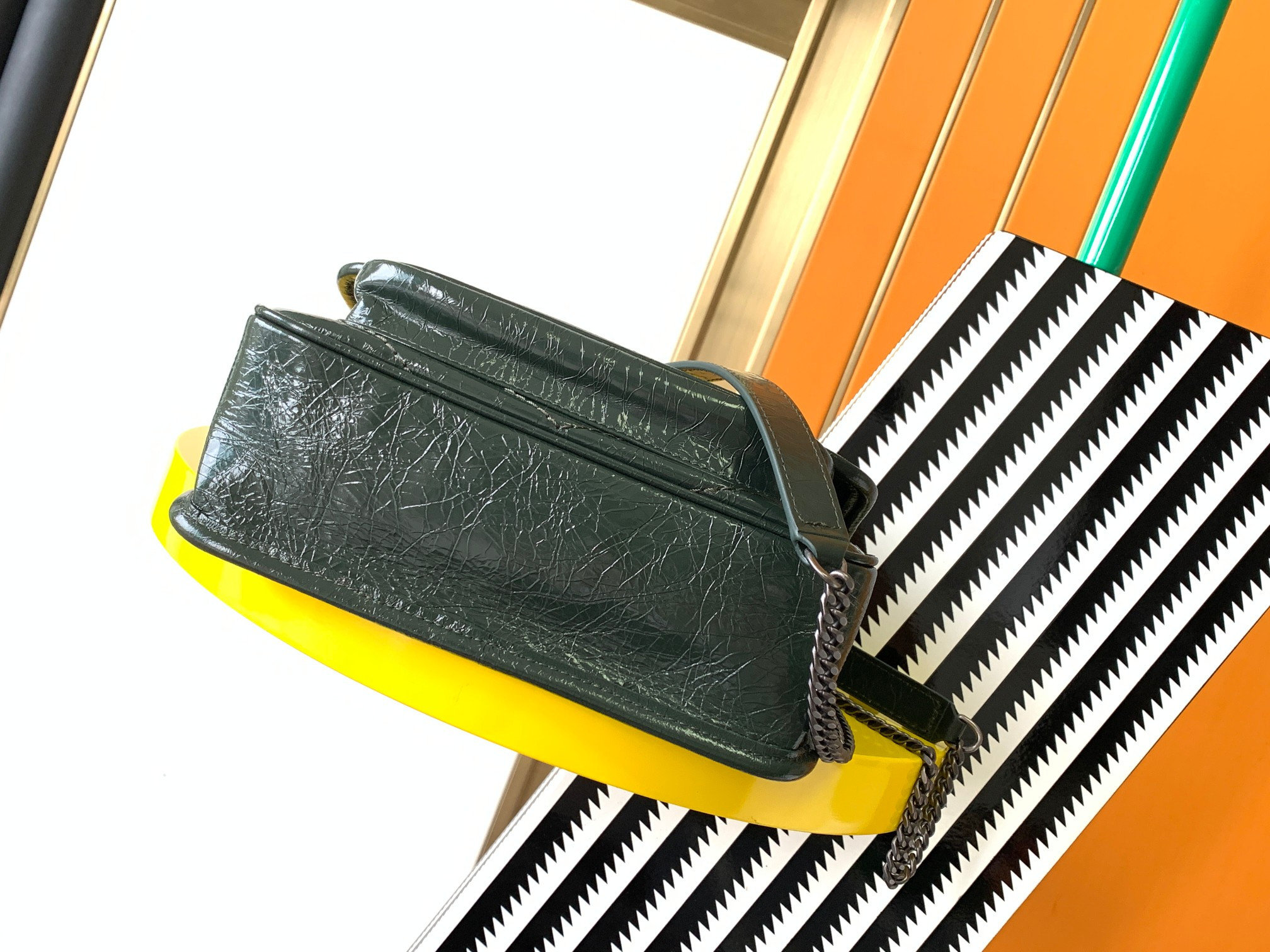 Y*L NIKI BABY IN VINTAGE LEATHER DARK GREEN 8.2 X 6 X 2.9 INCHES