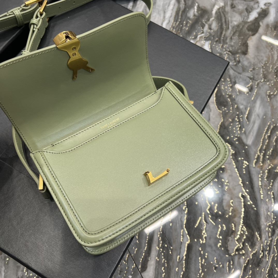 Y*L SOLFERINO SMALL SATCHEL IN BOX SAINT LIGHT GREEN 7.4 X 5.1 X 1.9 INCHES