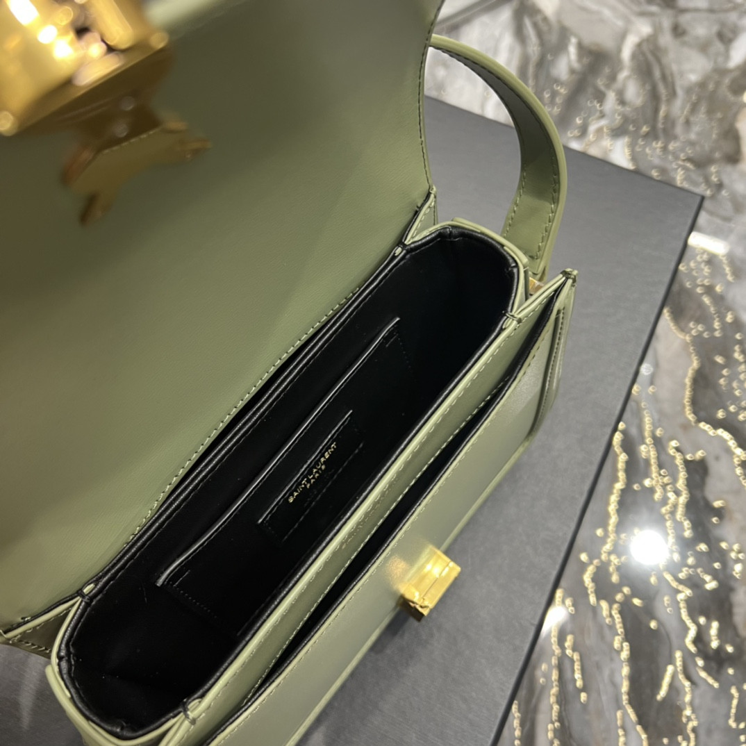 Y*L SOLFERINO SMALL SATCHEL IN BOX SAINT LIGHT GREEN 7.4 X 5.1 X 1.9 INCHES