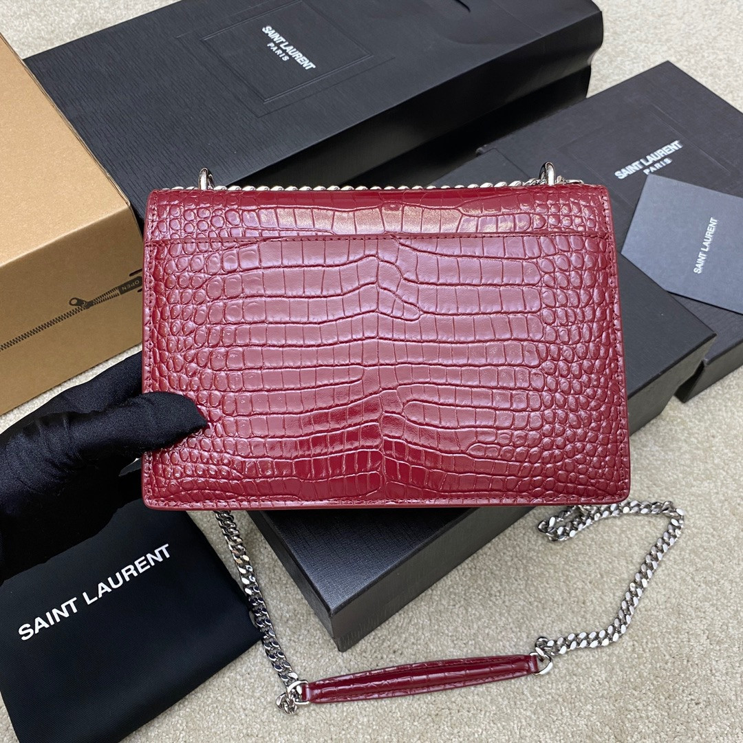 Y*L SUNSET MEDIUM IN CROCODILE-EMBOSSED LEATHER RED VELVET 8 X 6.2 X 2.5 INCHES