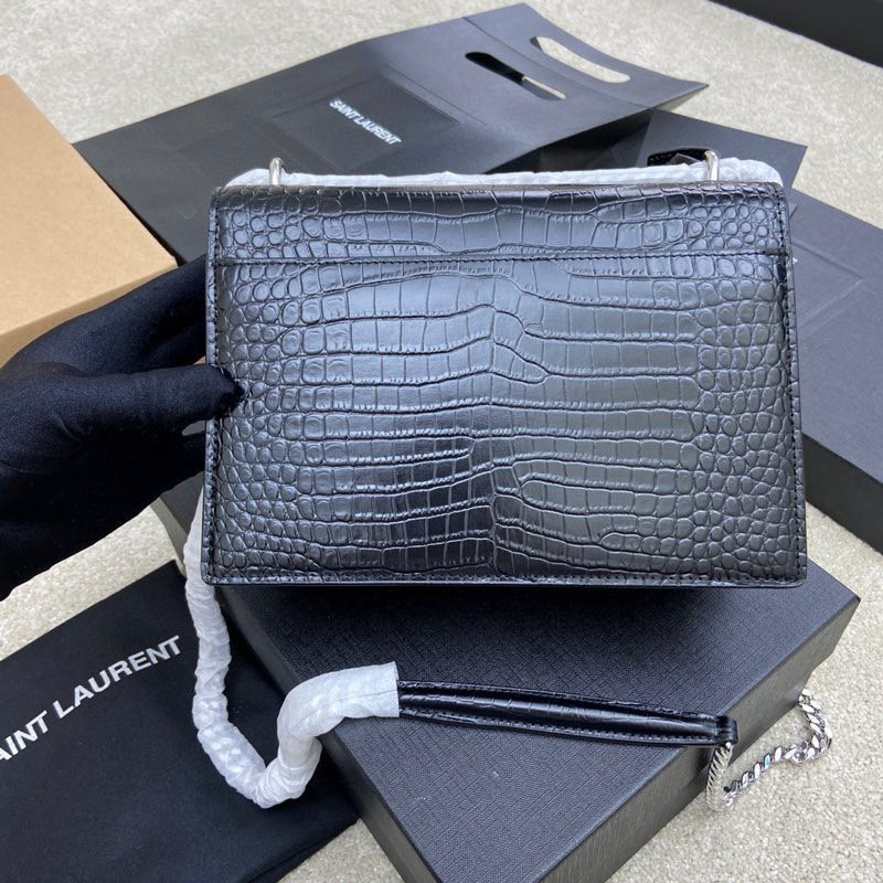 Y*L SUNSET MEDIUM IN CROCODILE-EMBOSSED LEATHER 8 X 6.2 X 2.5 INCHES