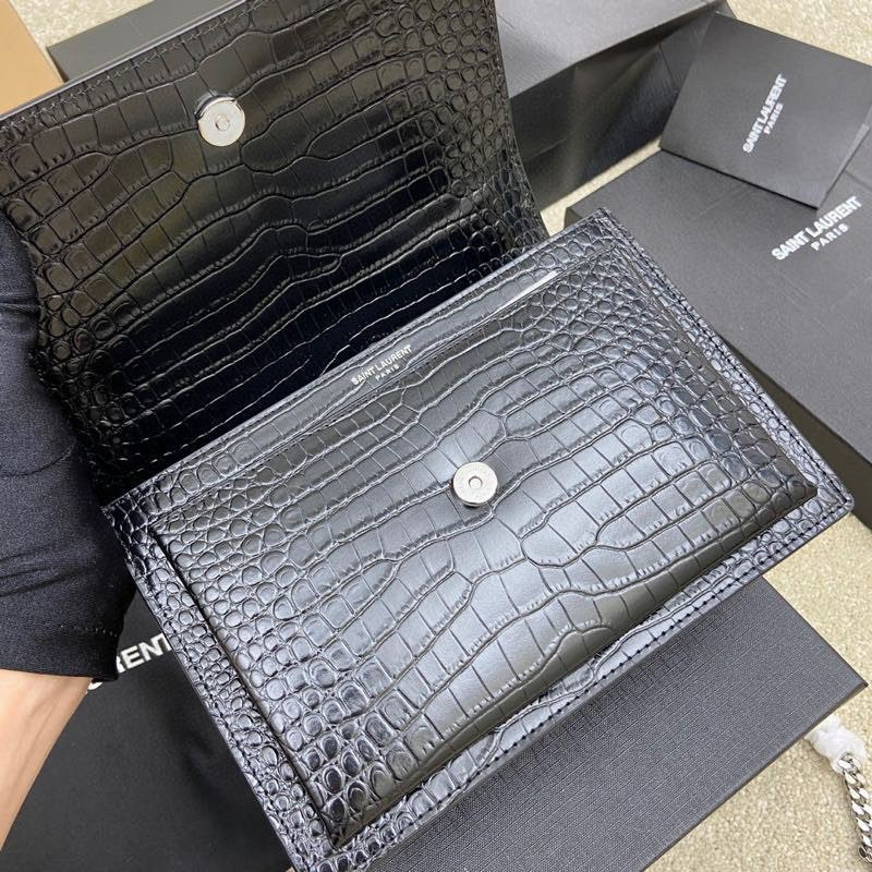 Y*L SUNSET MEDIUM IN CROCODILE-EMBOSSED LEATHER 8 X 6.2 X 2.5 INCHES