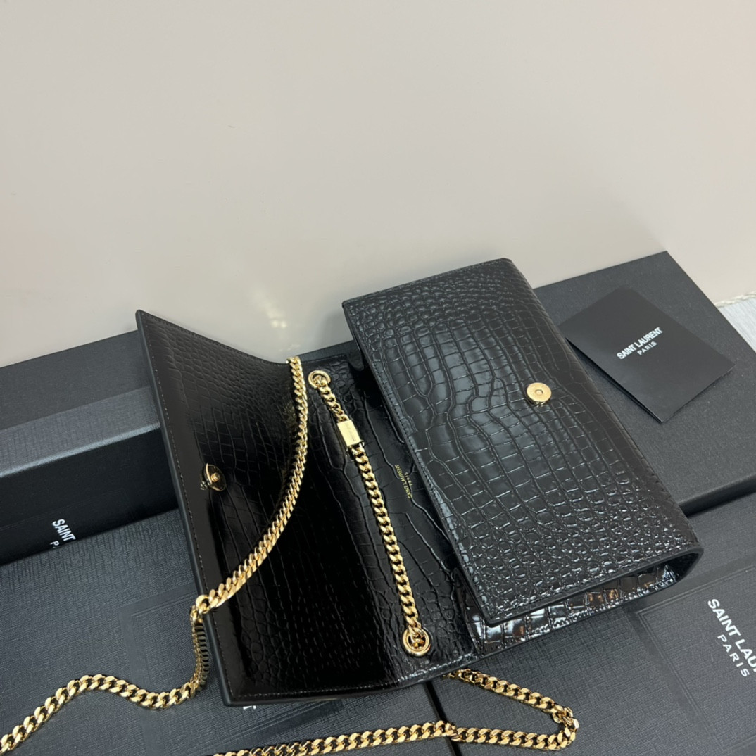 Y*L KATE MEDIUM IN CROCODILE-EMBOSSED LEATHER BLACK 9.4 X 5.7 X 2.1 INCHES