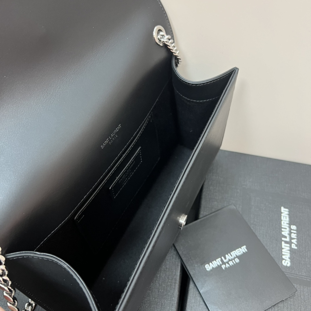 Y*L KATE MEDIUM IN SMOOTH LEATHER BLACK SILVER 9.4 X 5.7 X 2.1 INCHES