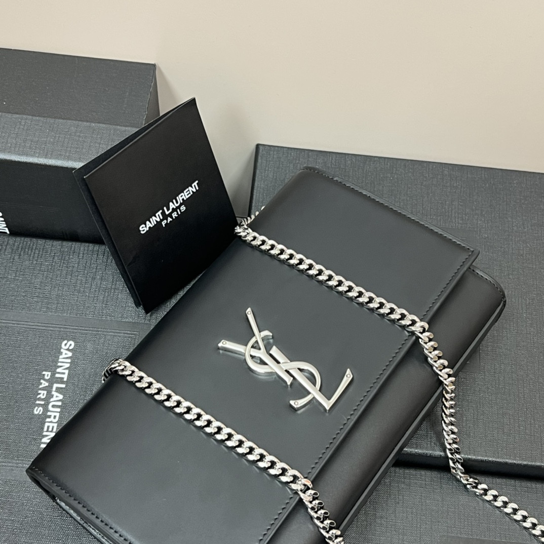 Y*L KATE MEDIUM IN SMOOTH LEATHER BLACK SILVER 9.4 X 5.7 X 2.1 INCHES