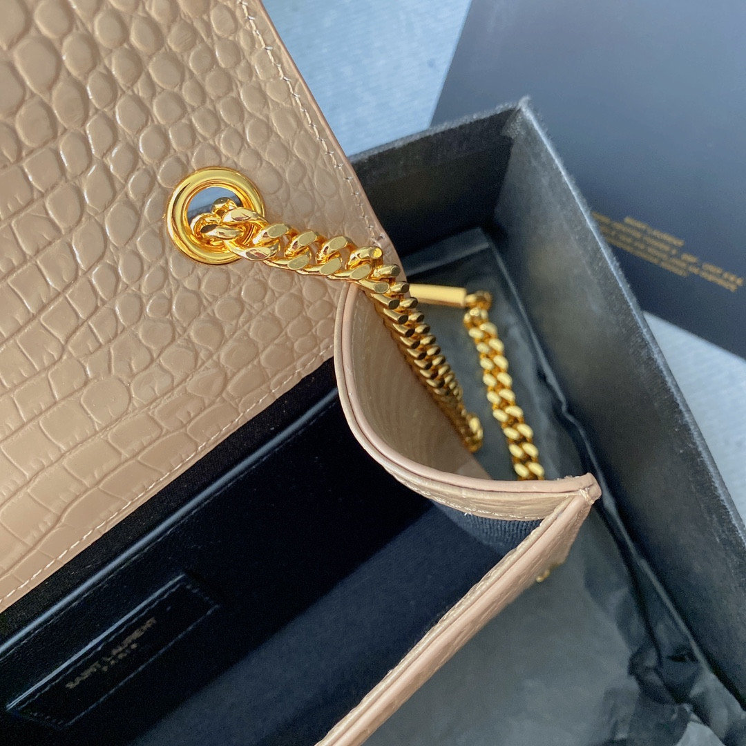 Y*L KATE MEDIUM TASSEL IN CROCODILE-EMBOSSED LEATHER PINK 9.4 X 5.7 X 2.1 INCHES