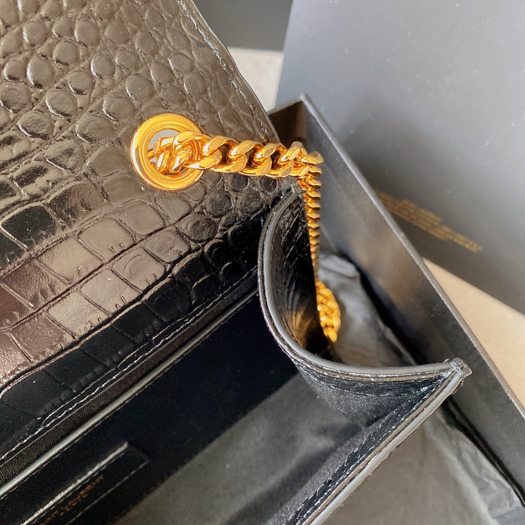 Y*L KATE SMALL IN GRAIN DE POUDRE EMBOSSED LEATHER BLACK 7.8 X 4.9 X 1.9 INCHES