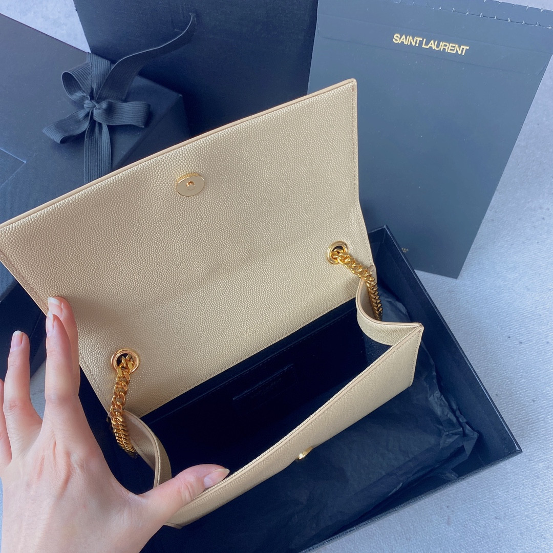 Y*L KATE SMALL IN GRAIN DE POUDRE EMBOSSED LEATHER LIGHT YELLOW GOLD 7.8 X 4.9 X 1.9 INCHES