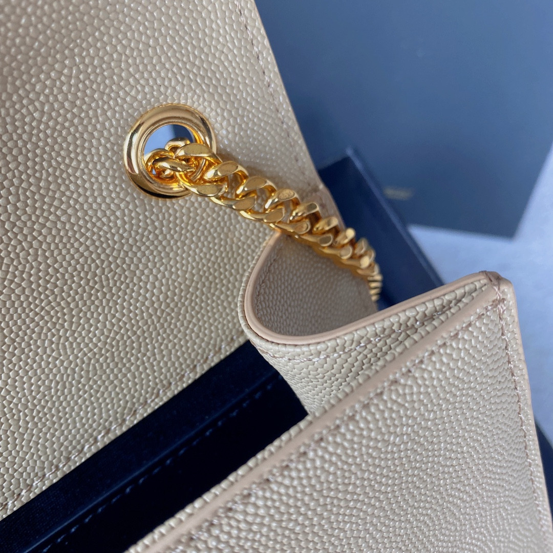 Y*L KATE SMALL IN GRAIN DE POUDRE EMBOSSED LEATHER LIGHT YELLOW GOLD 7.8 X 4.9 X 1.9 INCHES
