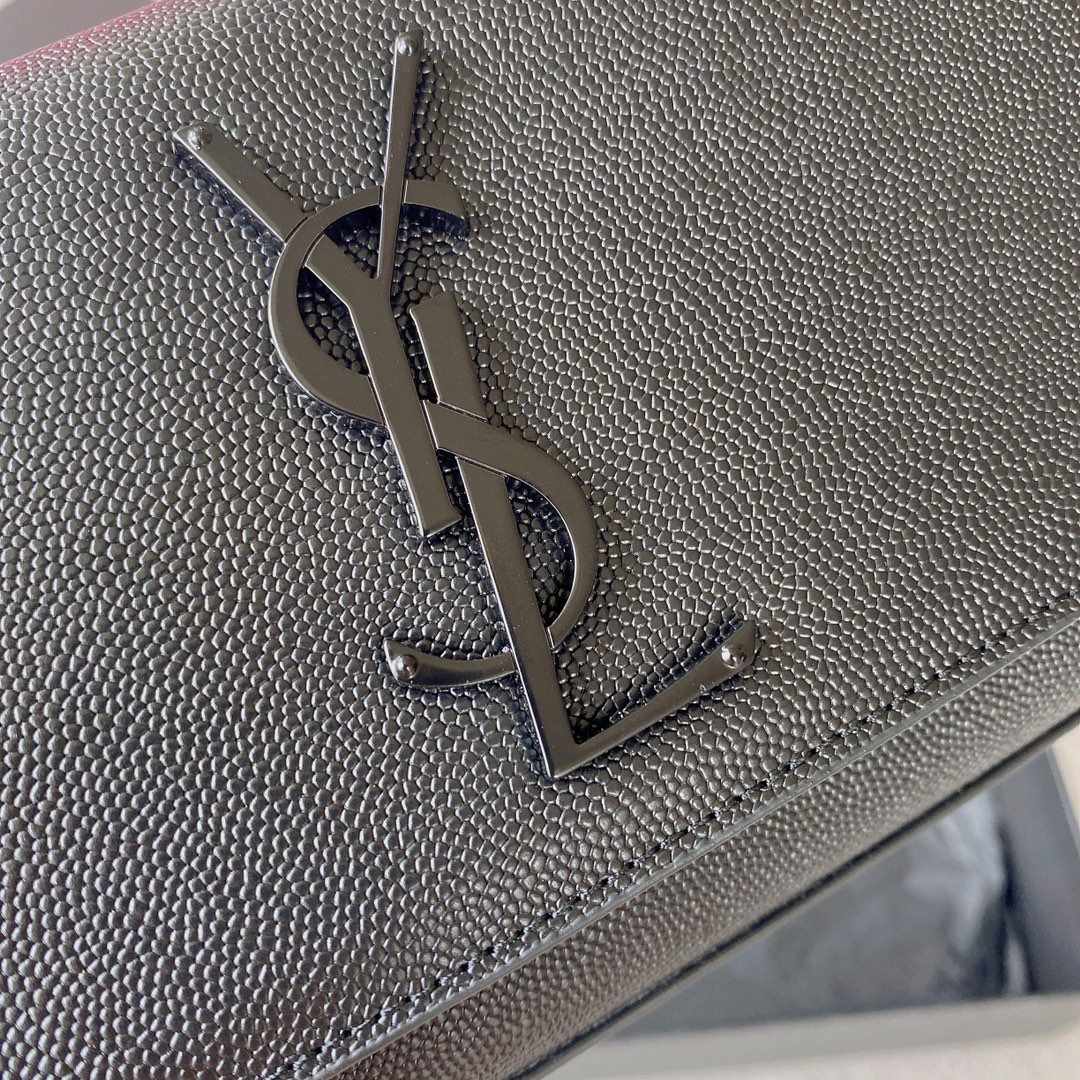 Y*L KATE SMALL IN GRAIN DE POUDRE EMBOSSED LEATHER NAVY 7.8 X 4.9 X 1.9 INCHES