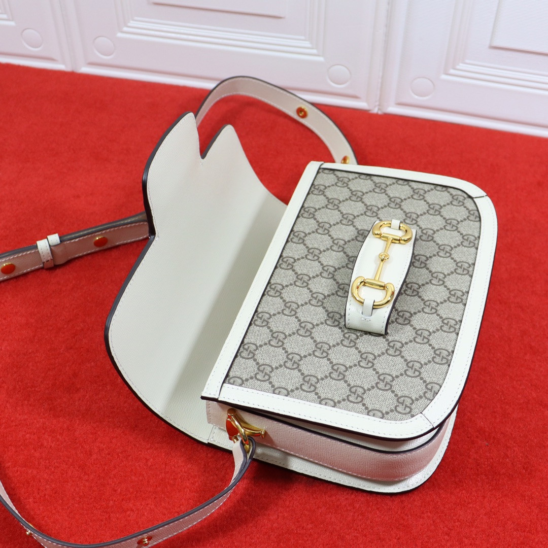 G*u*i HORSEBIT 1955 SHOULDER BAG GRAY WHITE 9.8"W x 7"H x 3.1"D