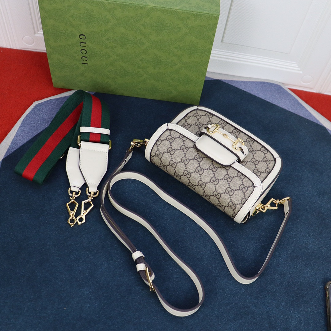 G*u*i HORSEBIT 1955 MINI BAG GRAY WHITE 8.1"W x 5.7"H x 2"D