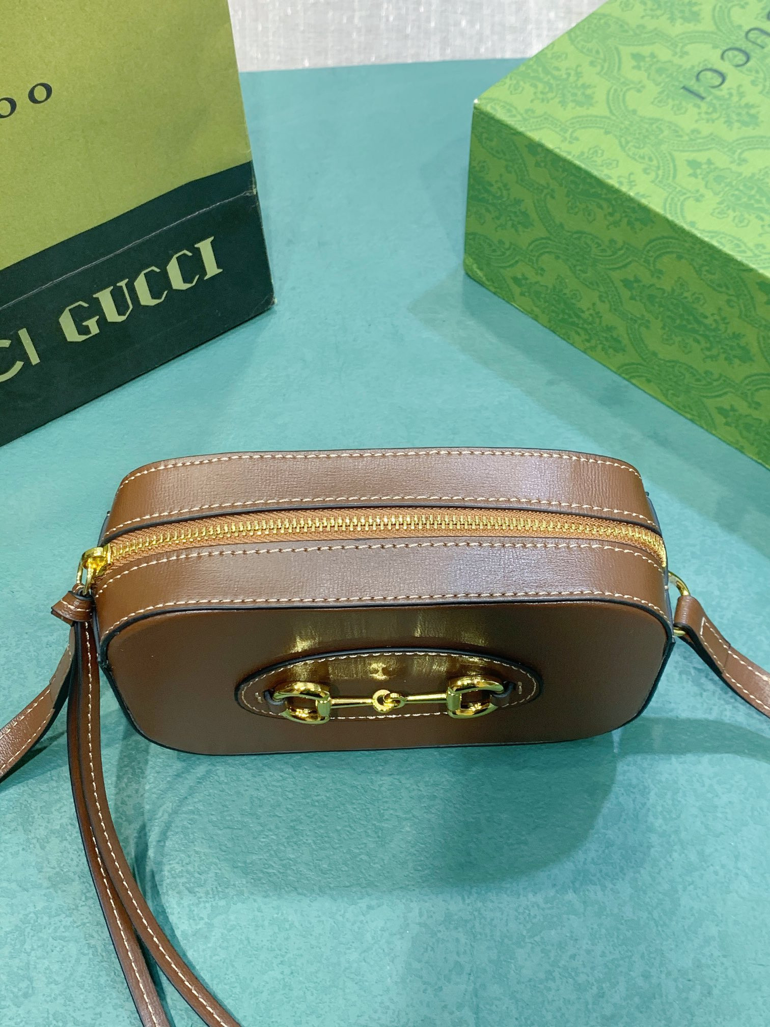 G*u*i HORSEBIT 1955 SMALL SHOULDER BAG BROWN 7.9"W x 5.1"H x 2.4"D