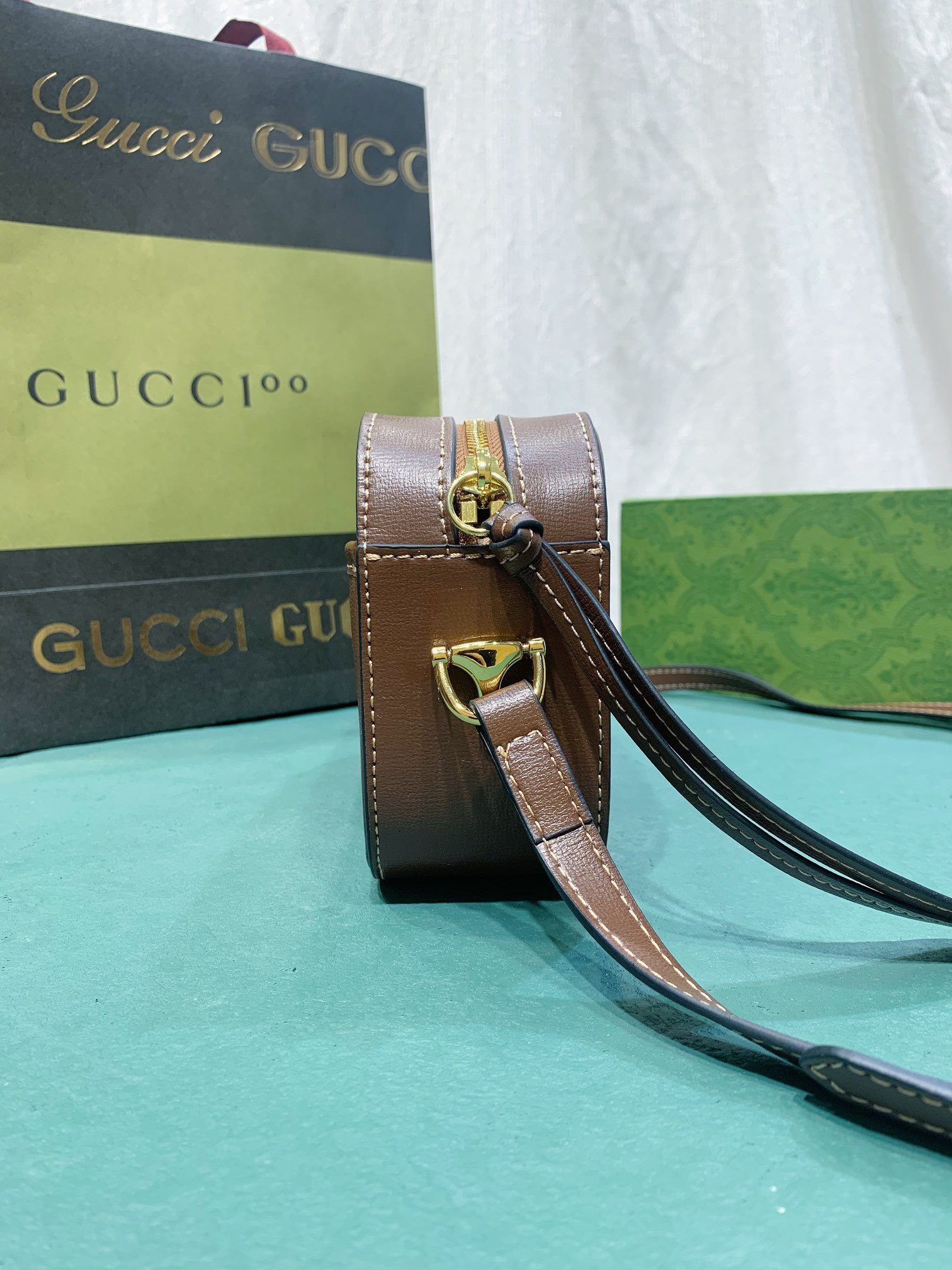 G*u*i HORSEBIT 1955 SMALL SHOULDER BAG BROWN 7.9"W x 5.1"H x 2.4"D