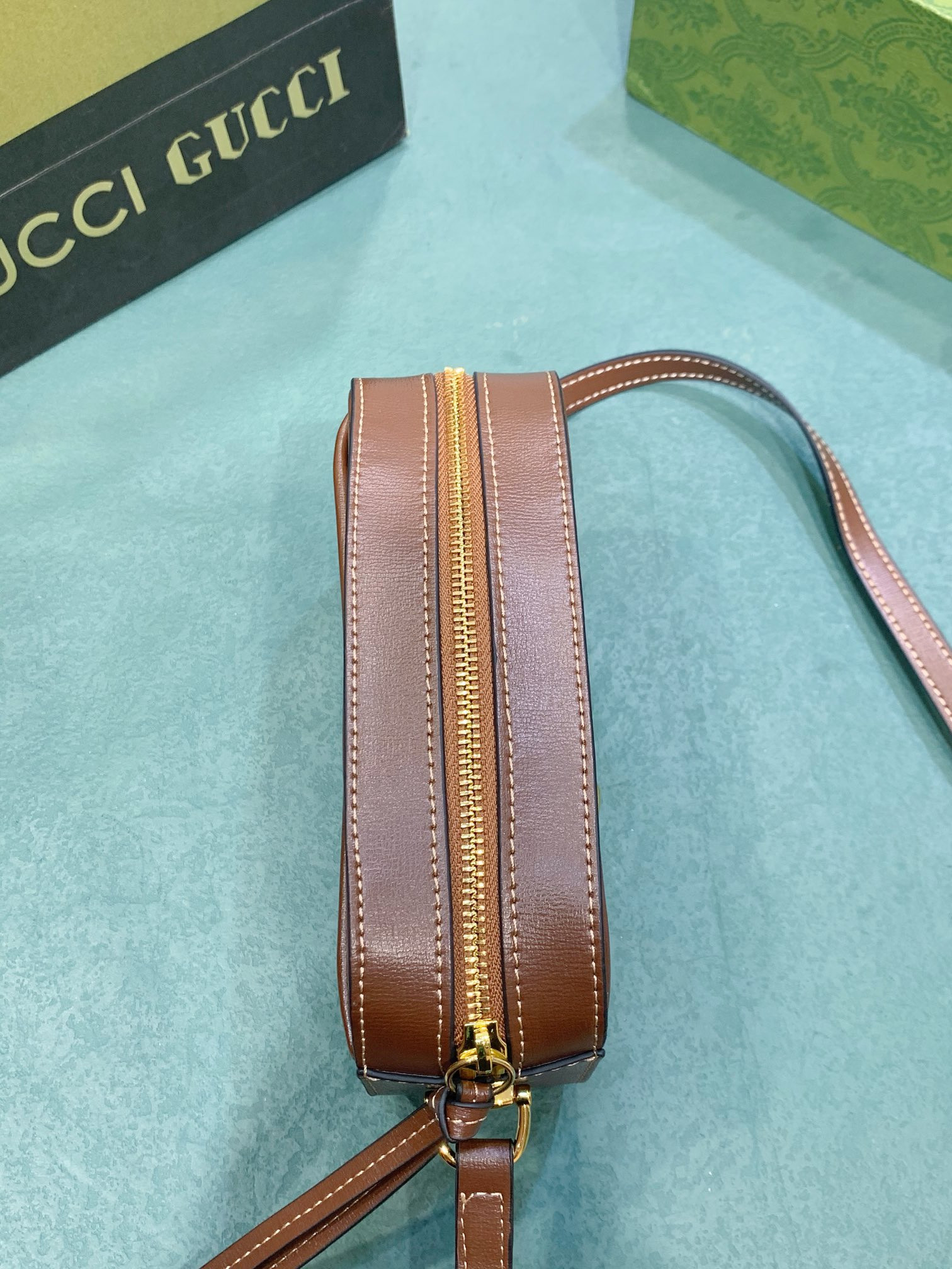 G*u*i HORSEBIT 1955 SMALL SHOULDER BAG BROWN 7.9"W x 5.1"H x 2.4"D