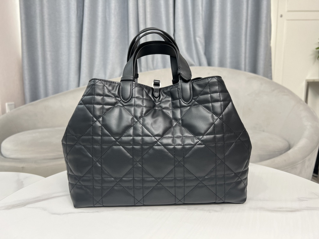 Large D*0r Toujours Bag Black Macrocannage Calfskin 14.5 x 10.5 x 8.5 inches