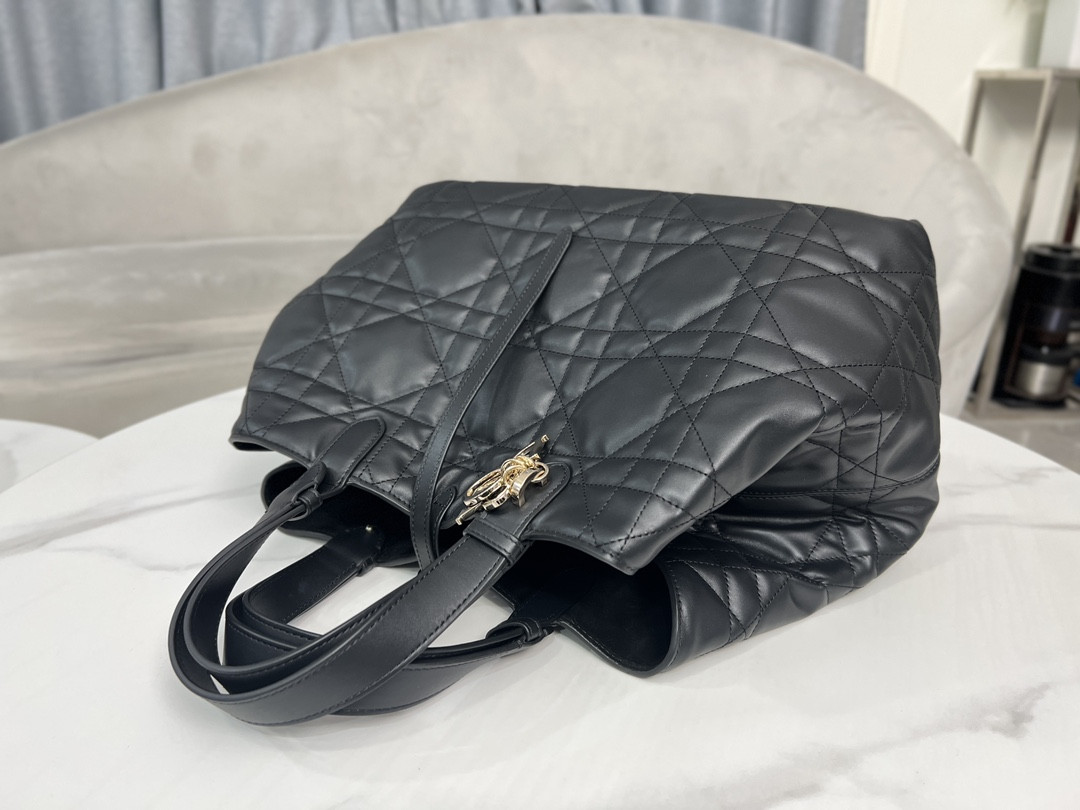 Large D*0r Toujours Bag Black Macrocannage Calfskin 14.5 x 10.5 x 8.5 inches