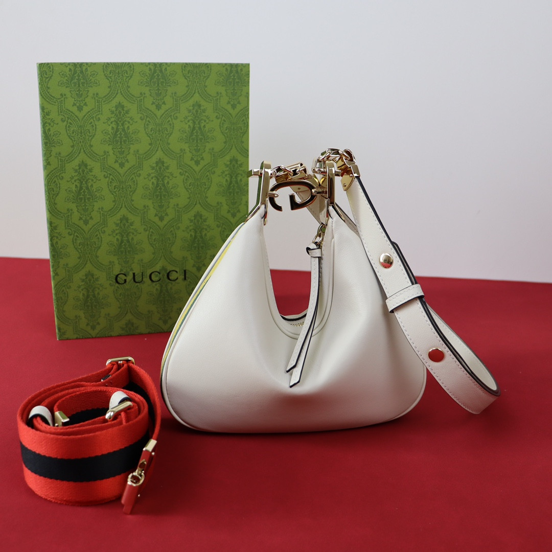 G*u*i ATTACHE SMALL SHOULDER BAG WHITE 9"W x 8.7"H x 2"D