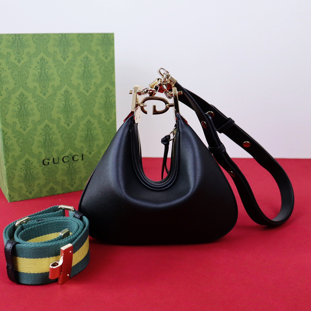 G*u*i ATTACHE SMALL SHOULDER BAG BLACK 9"W x 8.7"H x 2"D