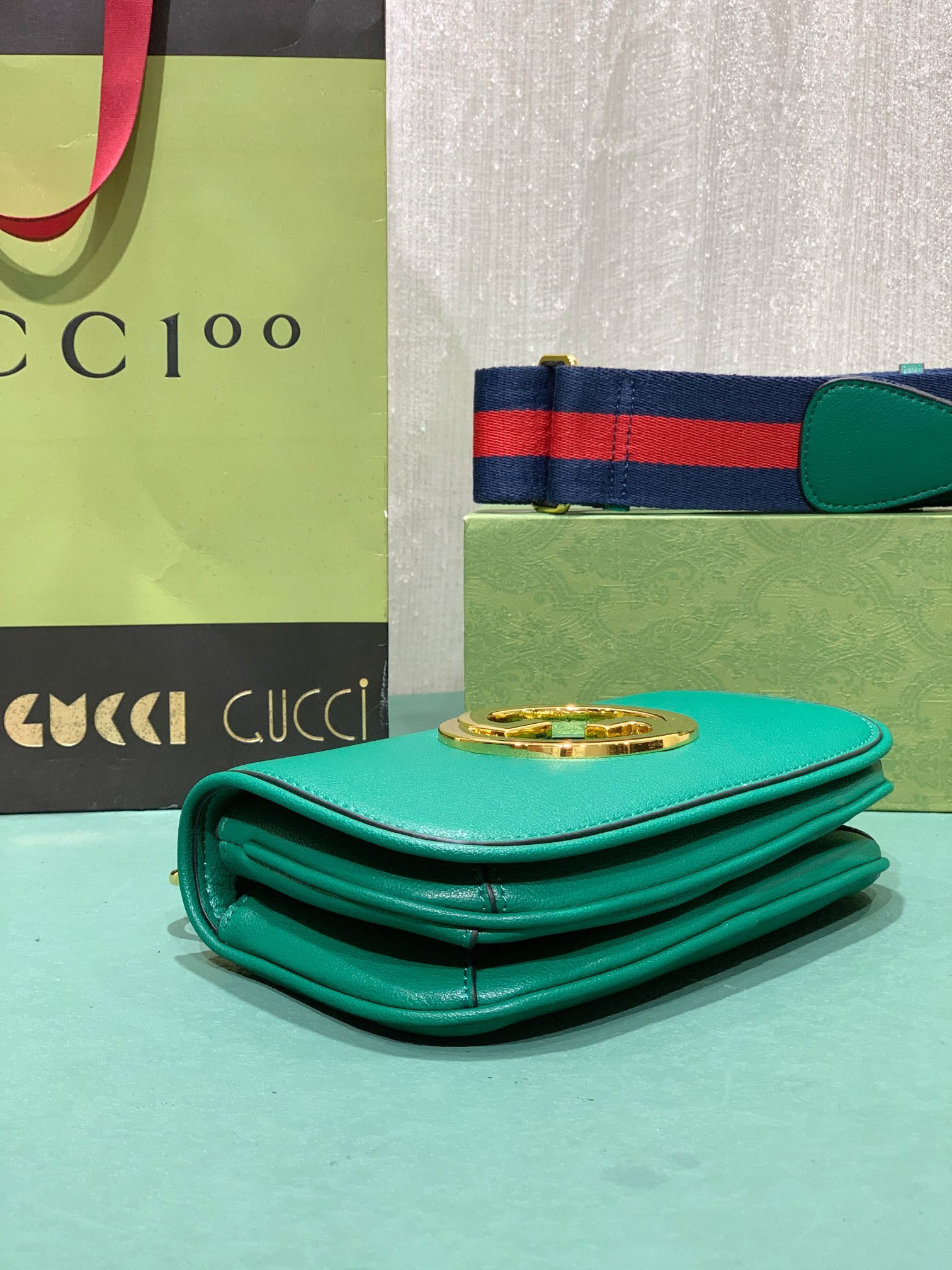 G*u*i BLONDIE MINI BAG GREEN 8.7"W x 5.1"H x 2.2"D