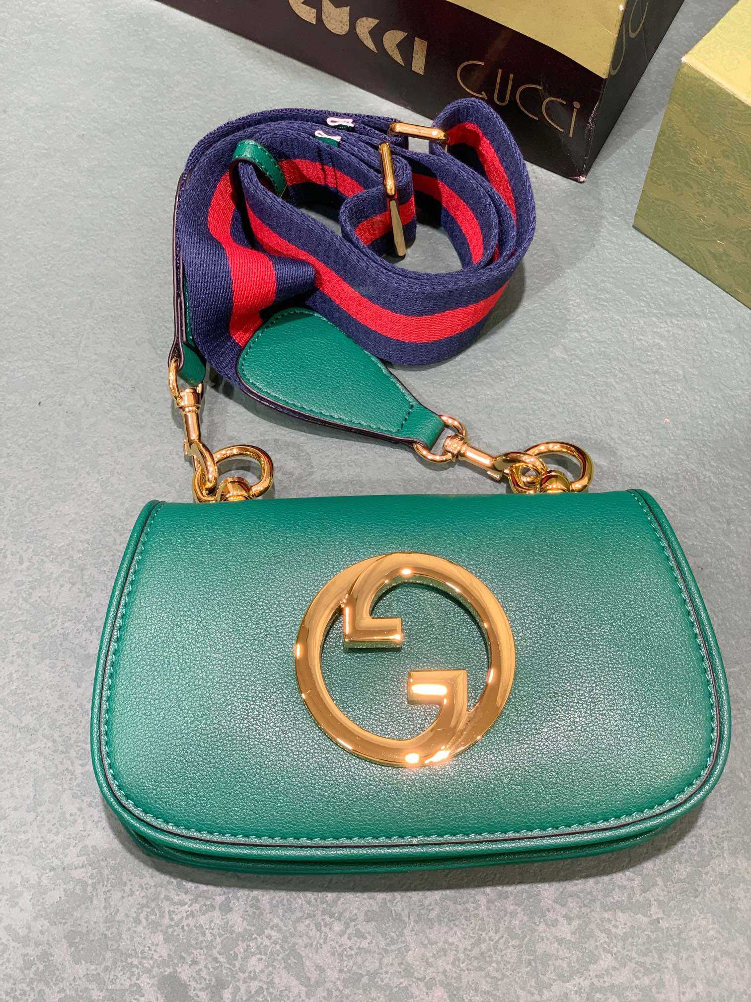 G*u*i BLONDIE MINI BAG GREEN 8.7"W x 5.1"H x 2.2"D