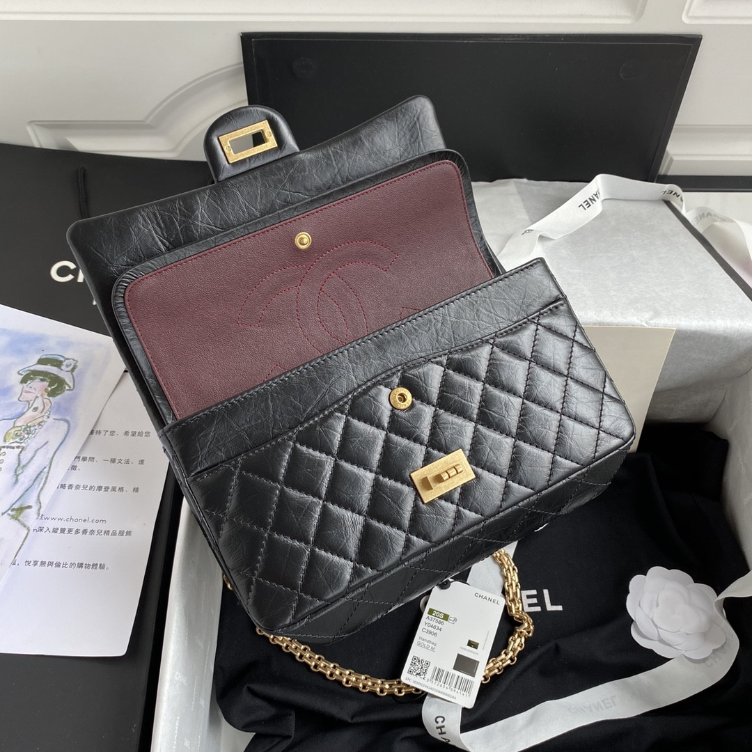Ch*el 2.55 HANDBAG Black 6.2 × 9.4 × 2.9 in
