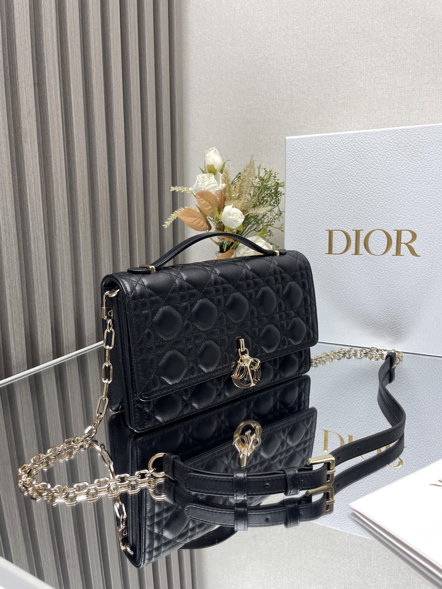 My D*0r Top Handle Bag Black 9.5 x 5.5 x 3 inches