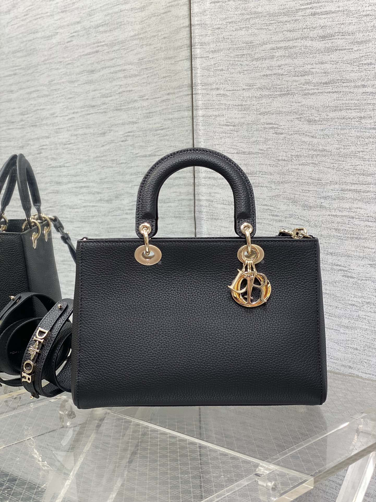 Medium Lady D-Sire My ABCD*0r Bag Black Bull Leather 12 x 8 x 5 inches