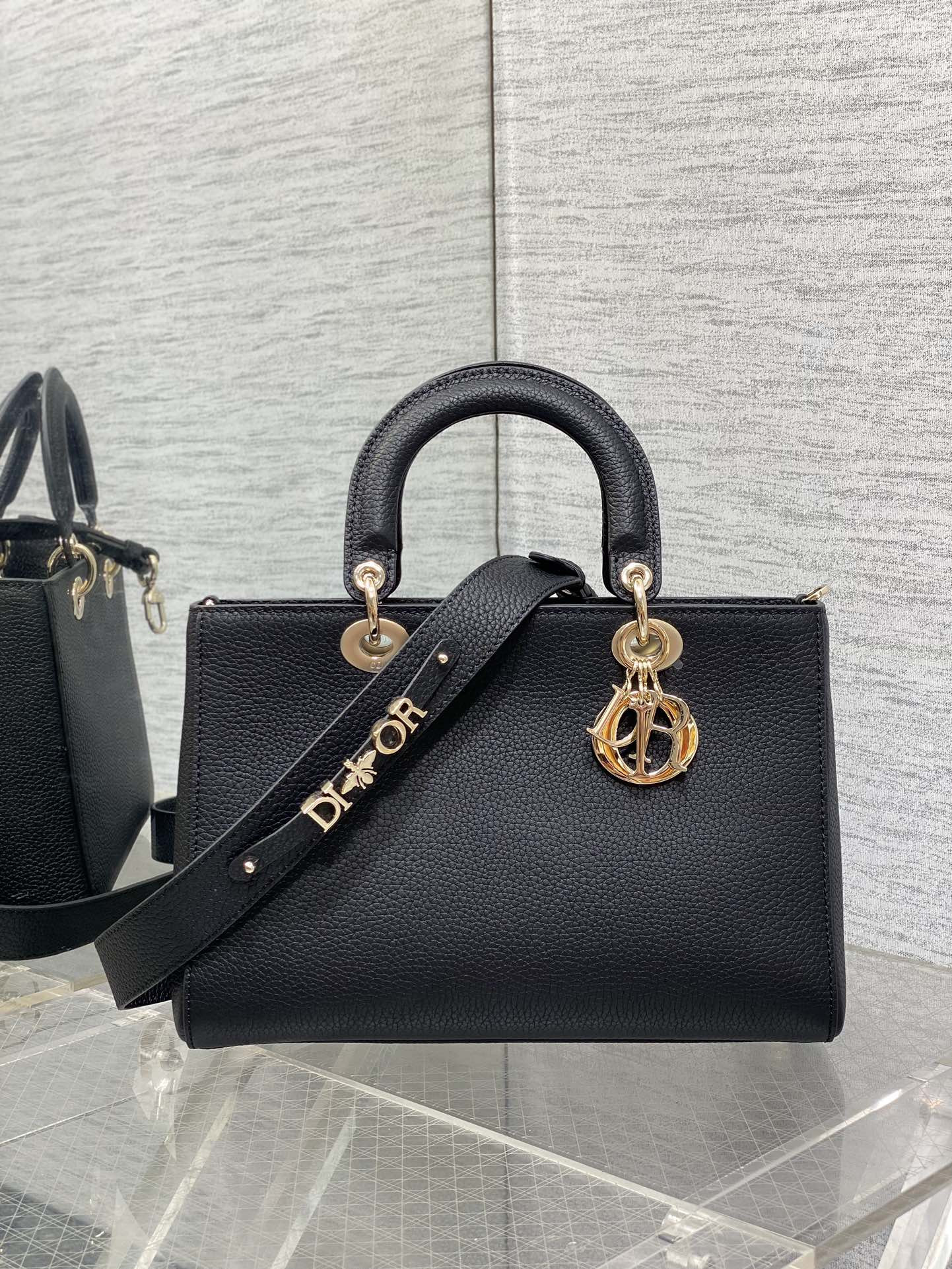 Medium Lady D-Sire My ABCD*0r Bag Black Bull Leather 12 x 8 x 5 inches
