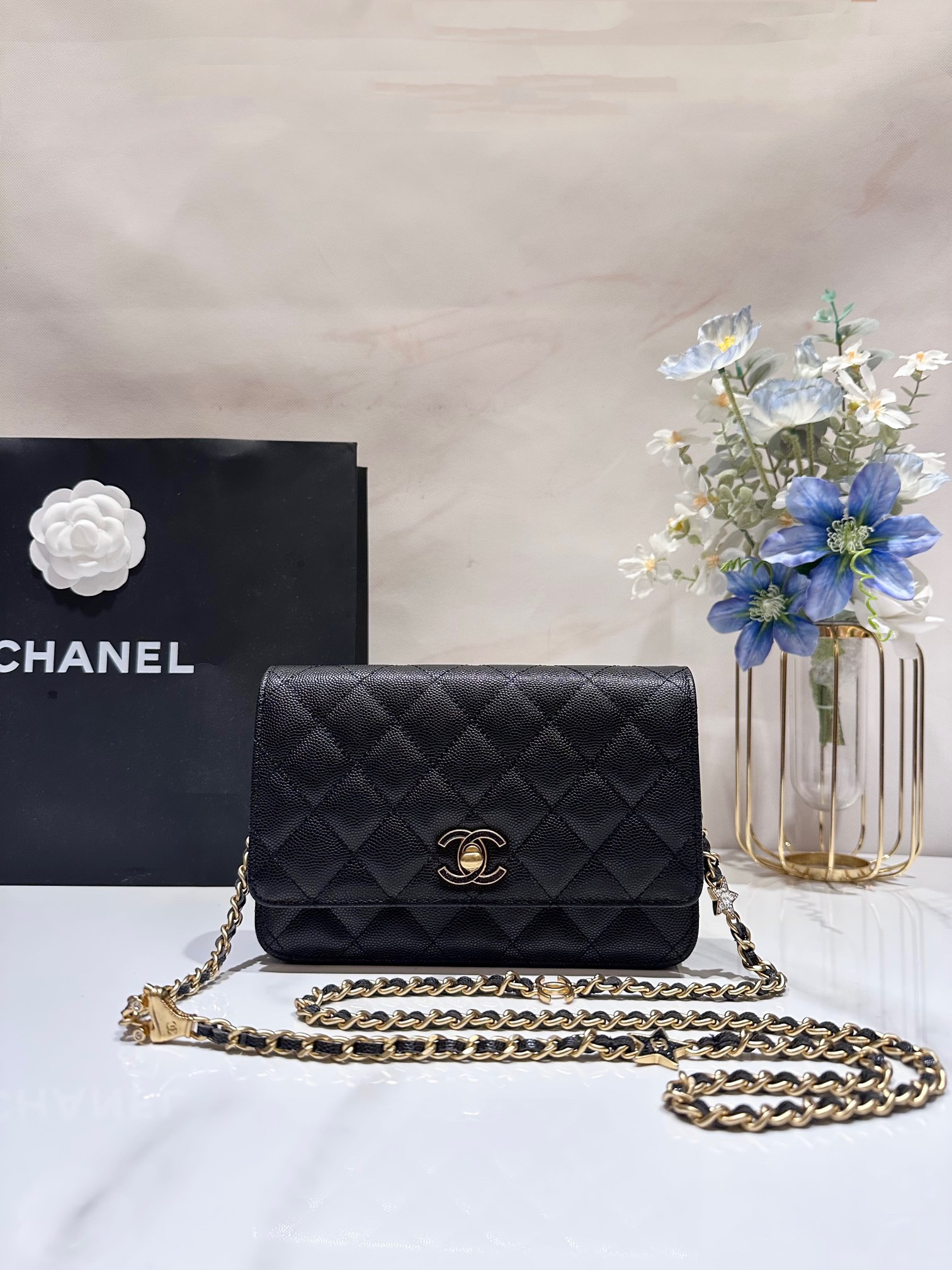 Ch*el CLASSIC WALLET ON CHAIN 4.8 × 7.5 × 1.4 in