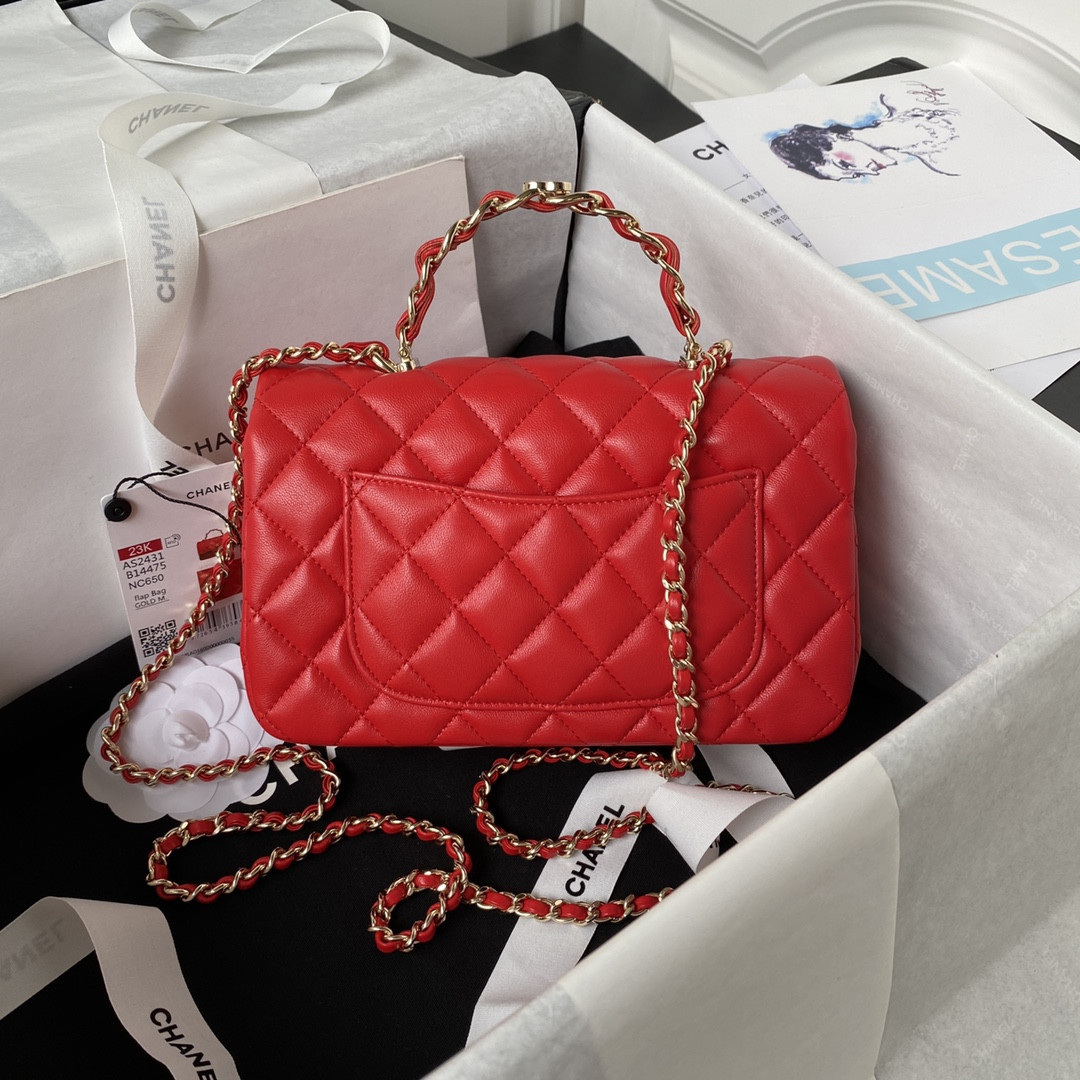Ch*el Mini Classic Handbag With Top Handle 12 × 20 × 6 cm