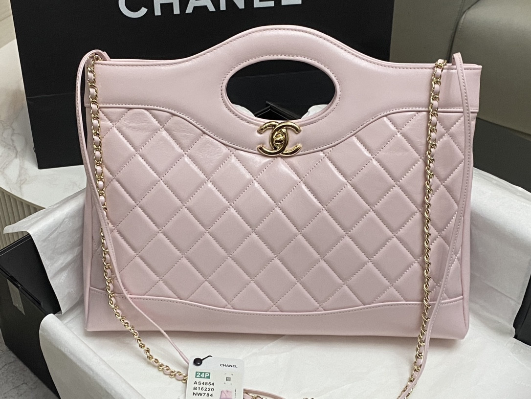 Ch*el SHOPPING BAG Shiny Lambskin & Gold-Tone Metal 35x39x8cm