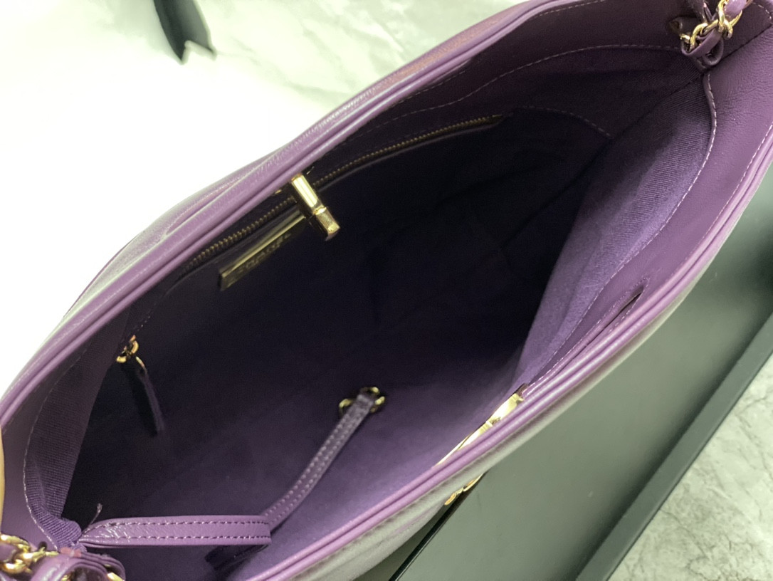 Ch*el SHOPPING BAG Shiny Lambskin & Gold-Tone Metal 11.7 × 11.3 × 3.5 in
