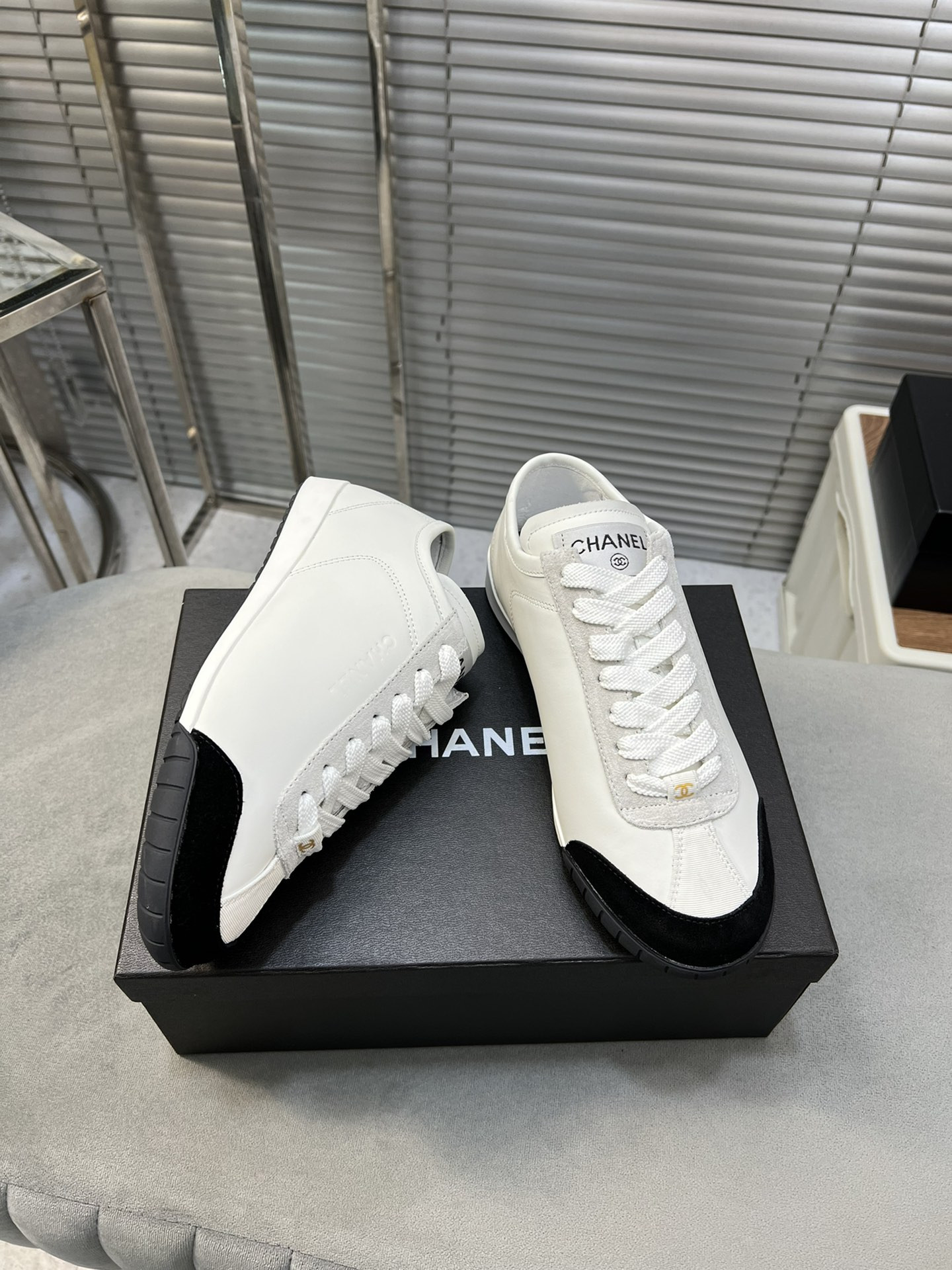 UA Ch*el SNEAKERS Calfskin & Suede Calfskin White & Black