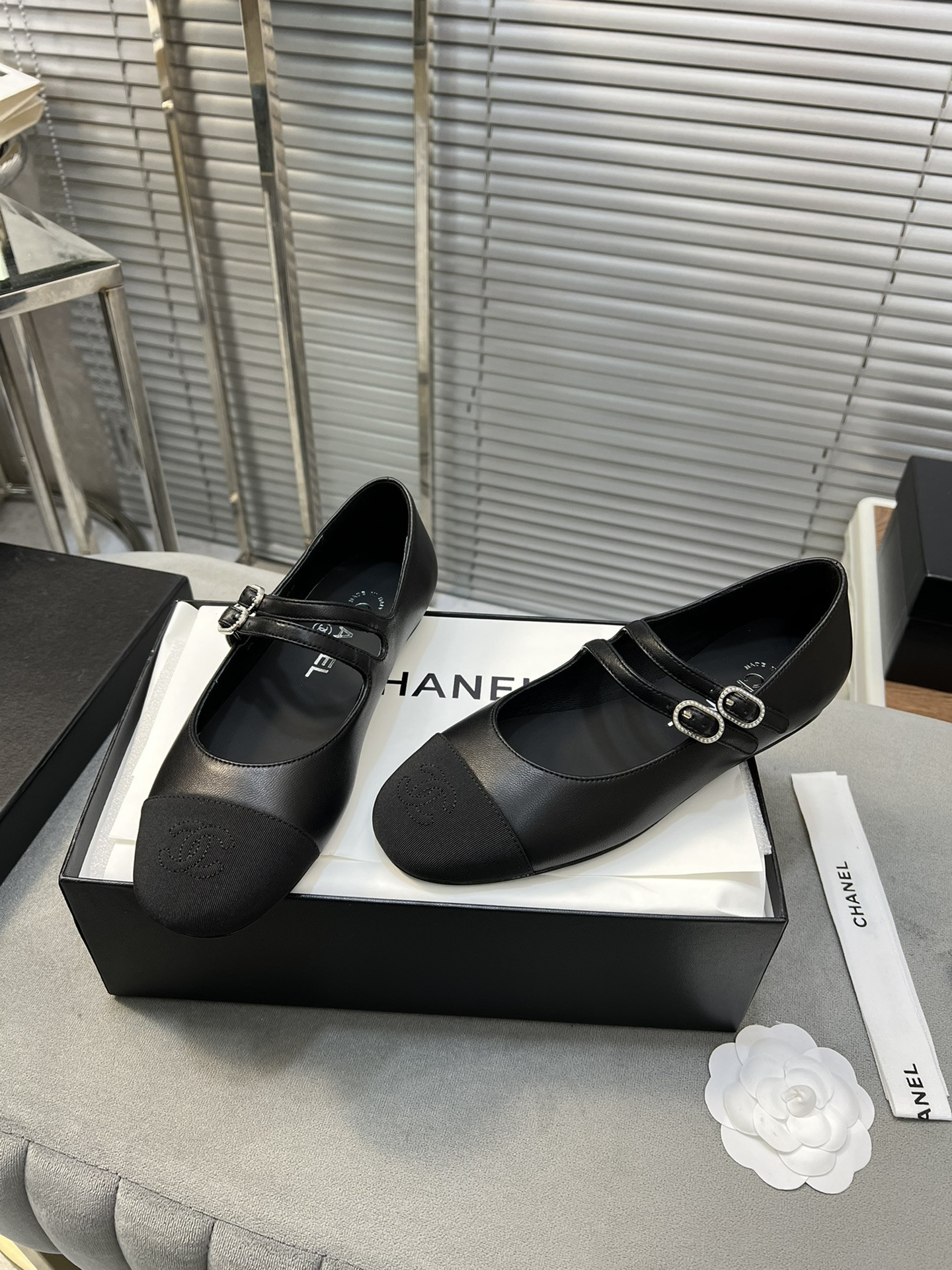 UA Ch*el MARY JANES Lambskin & Grosgrain