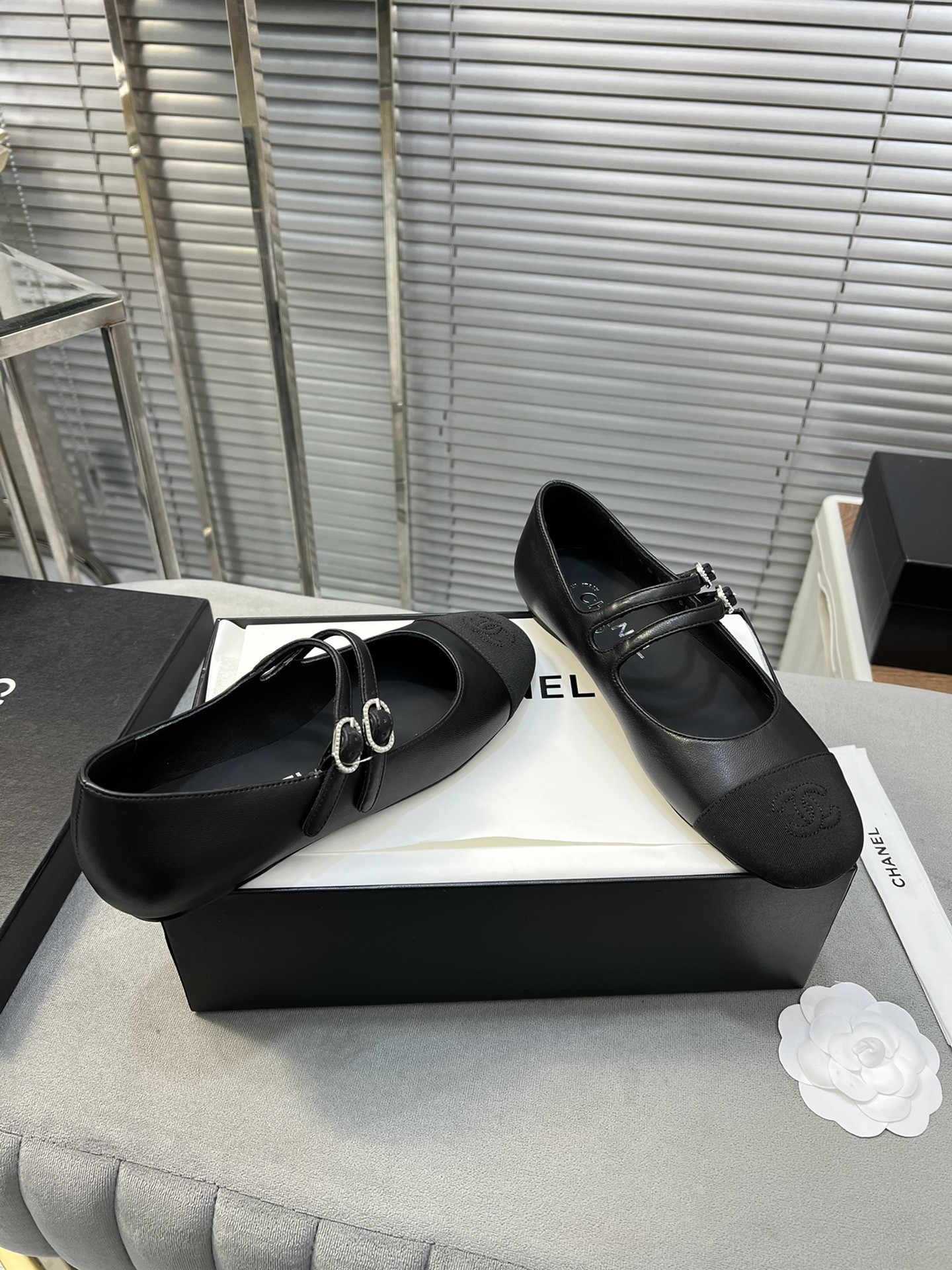 UA Ch*el MARY JANES Lambskin & Grosgrain